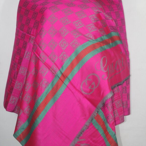 Authentic Gucci Wrap 35% Silk 65% Cashmere Stole Shawl Multicolor Used - Picture 2 of 13